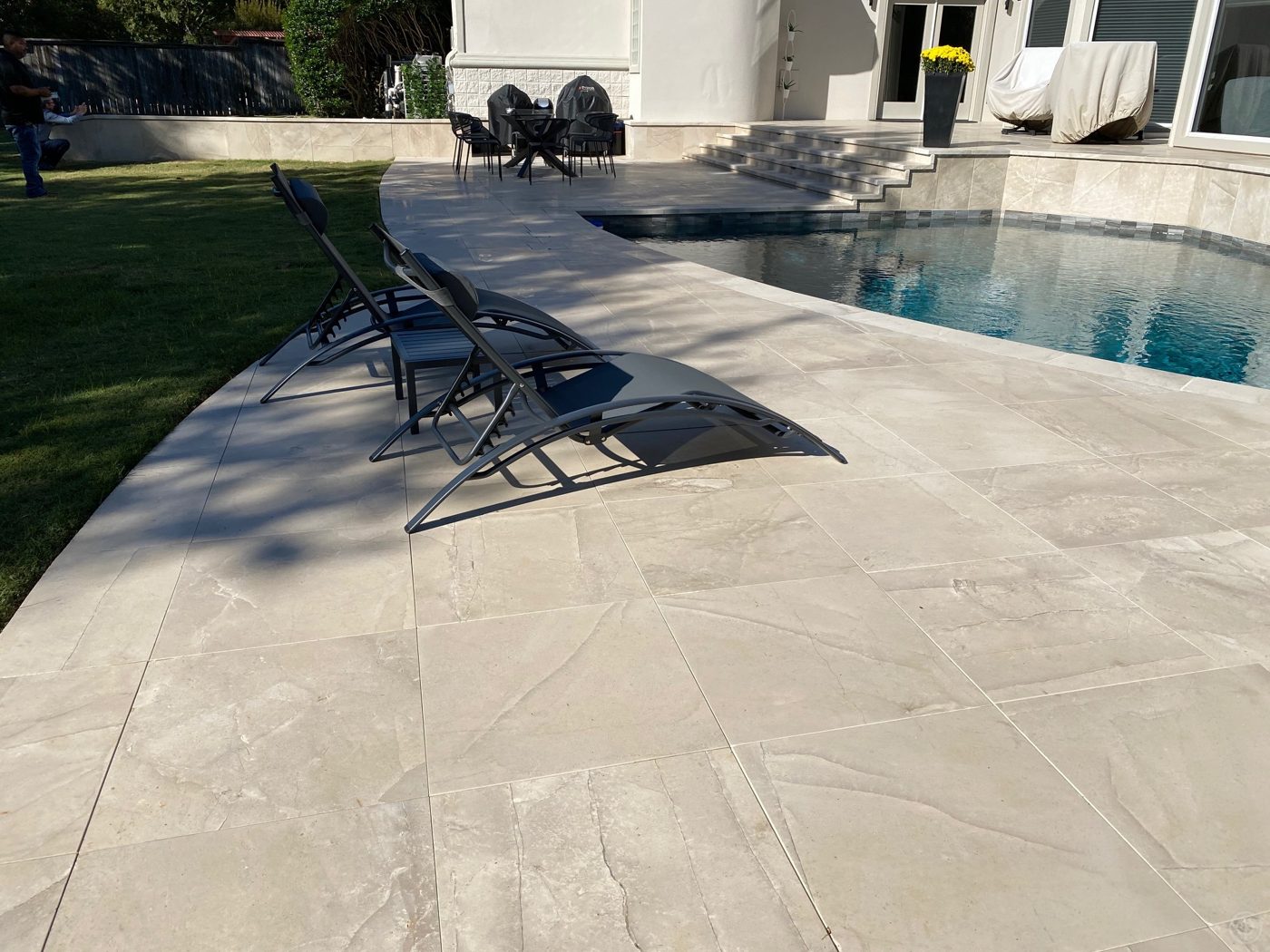 Limestone pavers, pool deck