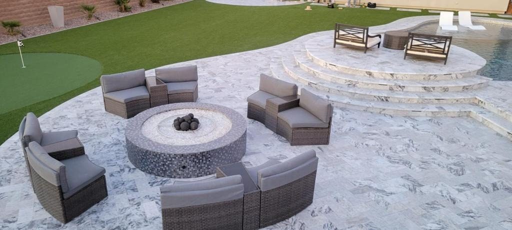Marble pavers with fire pit and steps