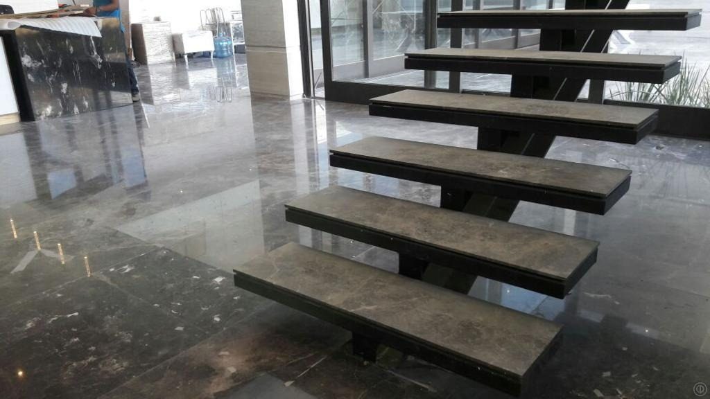 Floating marble stair treads