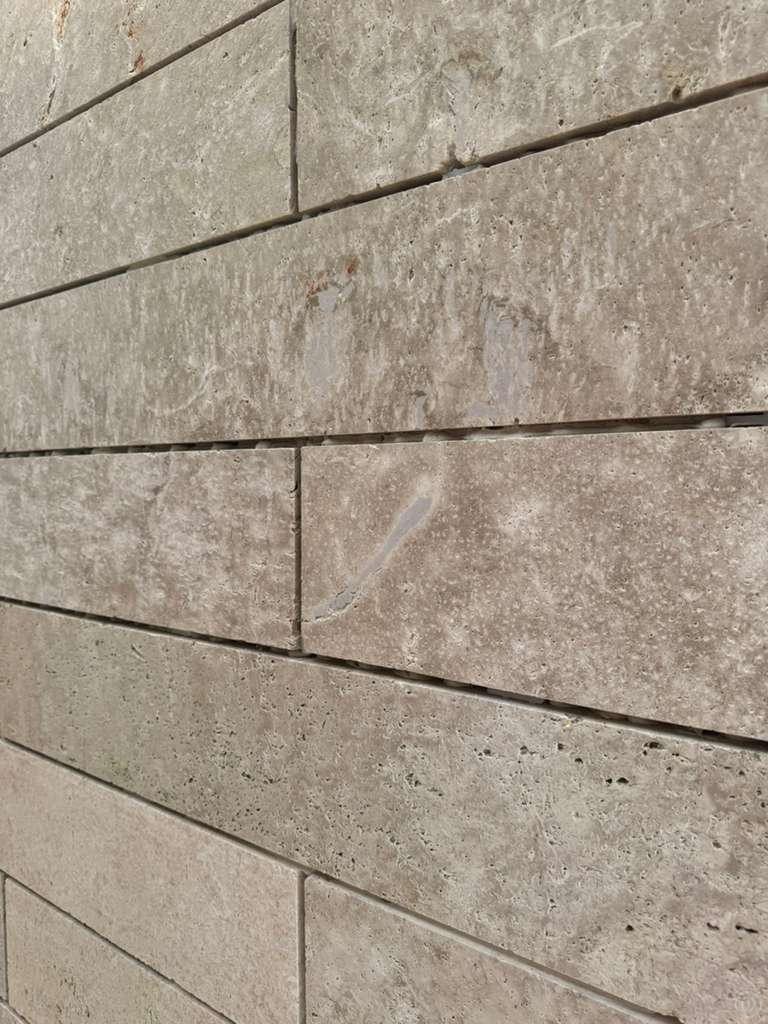 Travertine veneer, close-up